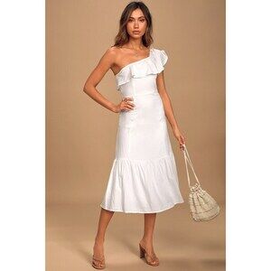 Lulus Sun-kissed Memories White One-shoulder Ruffled Midi Dress - Size M